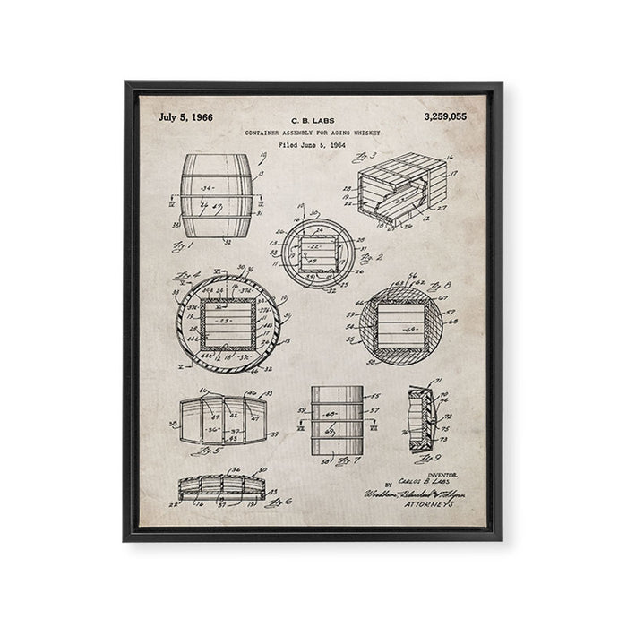 Whisky Barrel Patent - Whisky Art - Antique Framed Canvas Print Gallery Image 1