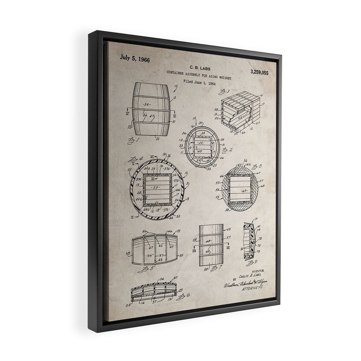 Whisky Barrel Patent - Whisky Art - Antique Framed Canvas Print Gallery Image 2