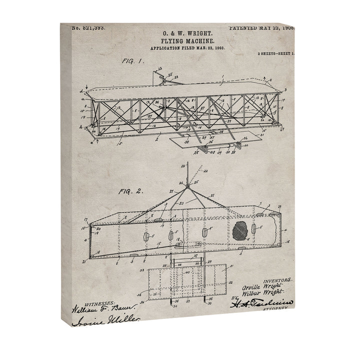 Wright Brother's Airplane Patent - Aviation History Art - Antique Canvas Print Gallery Image 1