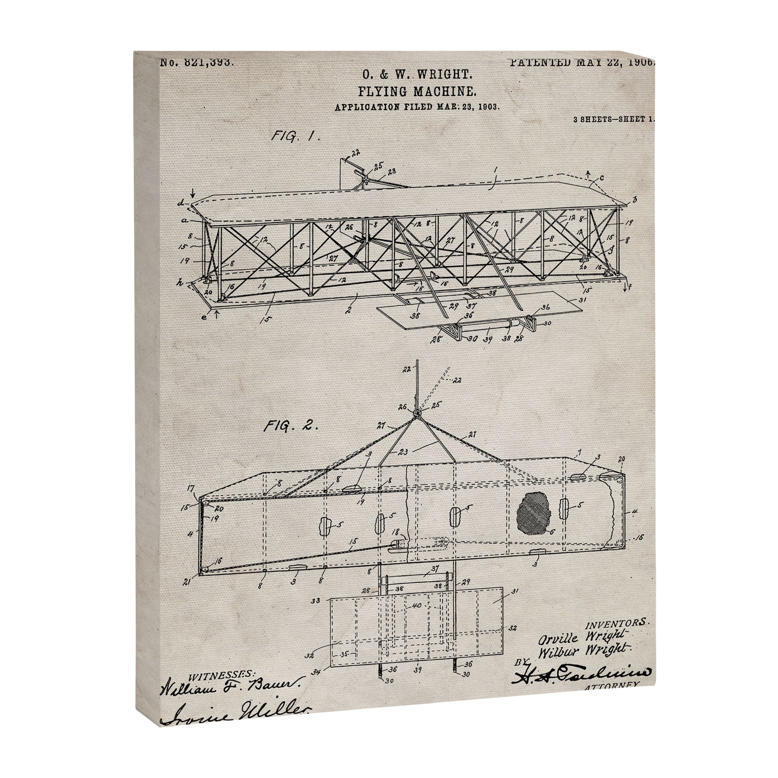 Wright Brother's Airplane Patent - Aviation History Art - Antique Canvas Print Gallery Image 8