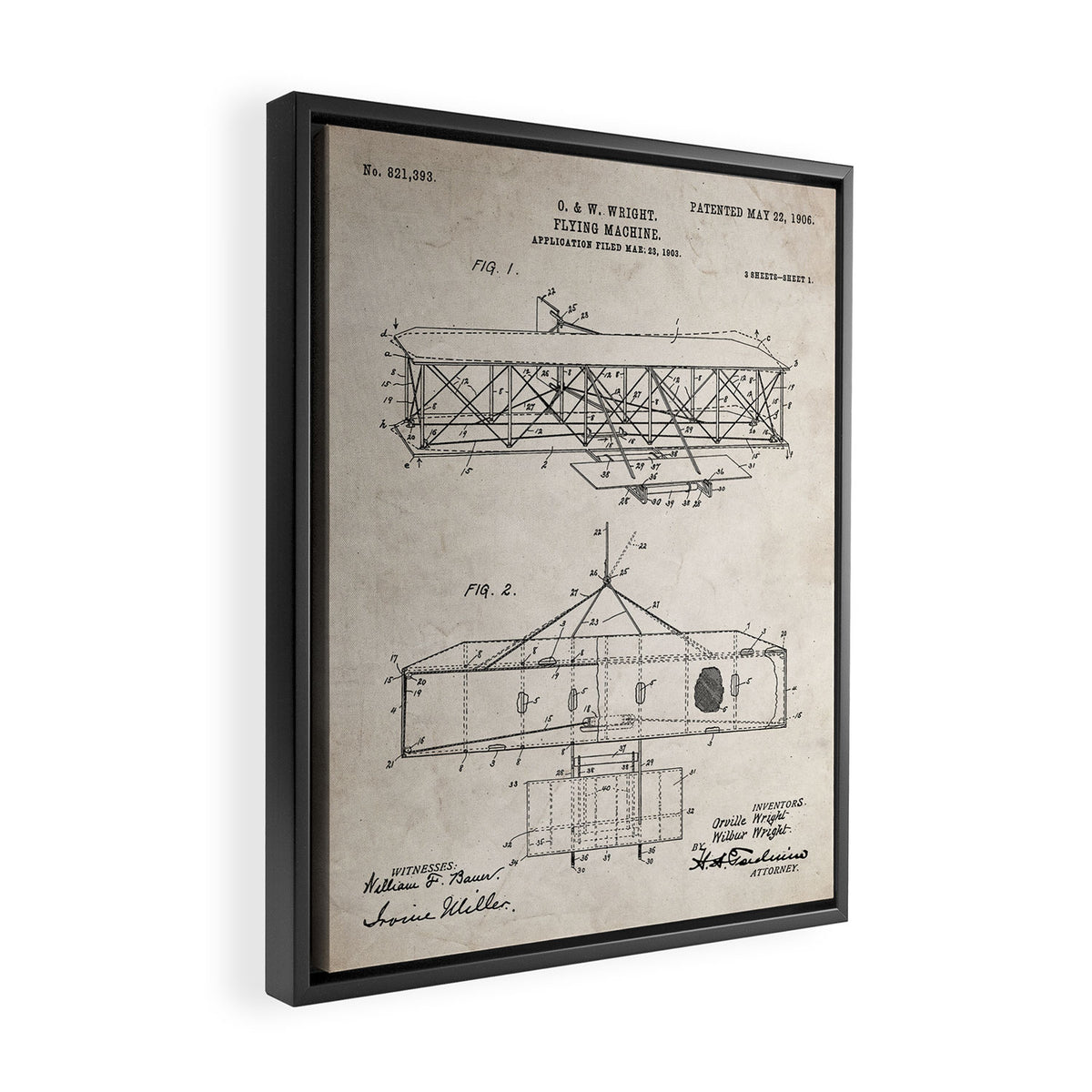 Wright Brother's Airplane Patent - Aviation History Art - Antique Framed Canvas Print Gallery Image 2