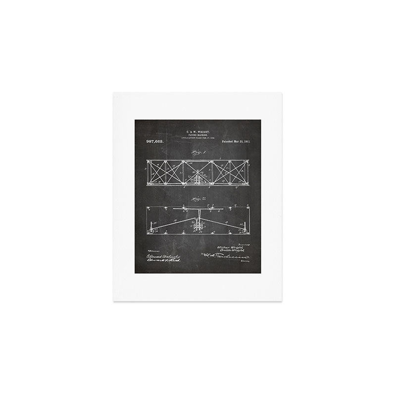 Wright Brother'S Plane Patent - Aviation Art - Black Chalkboard Art Print Gallery Image 1