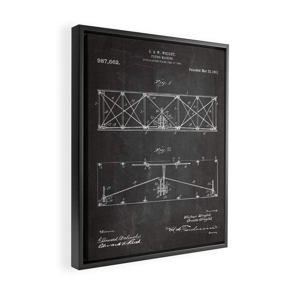 Wright Brother'S Plane Patent - Aviation Art - Black Chalkboard Framed Canvas Print Gallery Image 2
