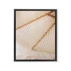 Boho crochet beach umbrella close-up, neutral minimalist summer photo Framed Canvas Print Gallery Image 8