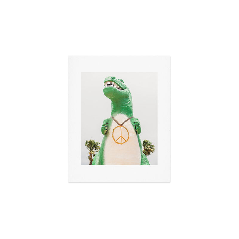 Green T-Rex Cabazon Dinosaur with Peace Sign - Palm Springs Art Print Gallery Image 1