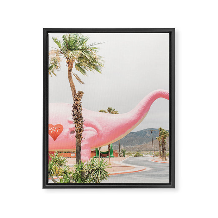 Pink Dinosaur | Cabazon Dinosaurs in Palm Springs California | Brontosaurus Love You Framed Canvas Print Gallery Image 1