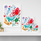 Ocean Creatures - Sea Animals Characters - Watercolor Canvas Print Gallery Image 3