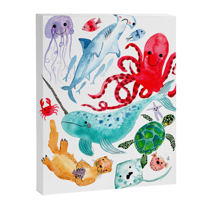 Ocean Creatures - Sea Animals Characters - Watercolor Canvas Print Gallery Image 1