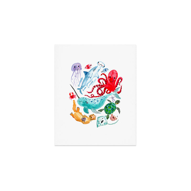 Ocean Creatures - Sea Animals Characters - Watercolor Art Print Gallery Image 1