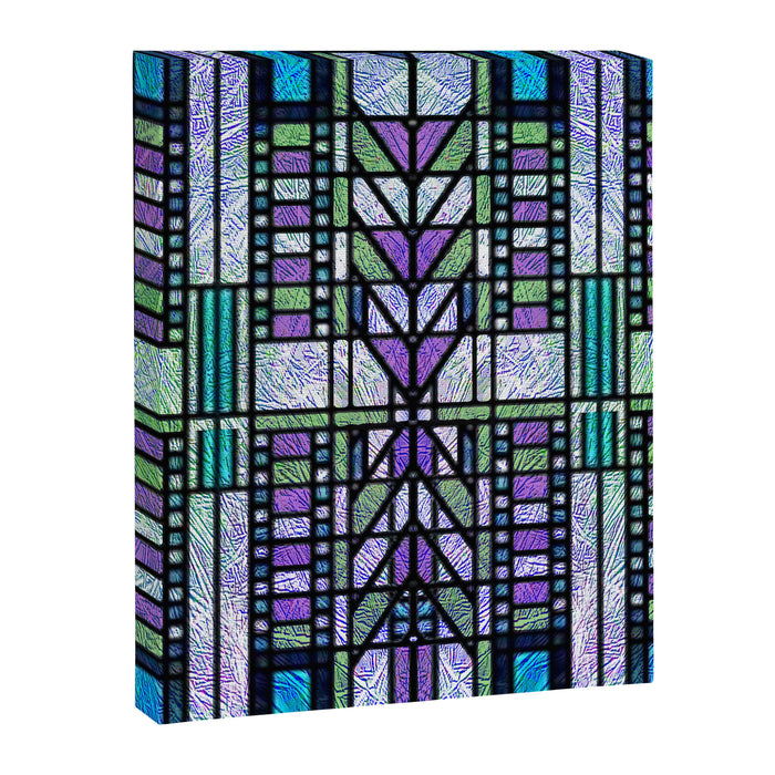 Aqua and Green Art Deco Stained Glass Design Canvas Print Gallery Image 1
