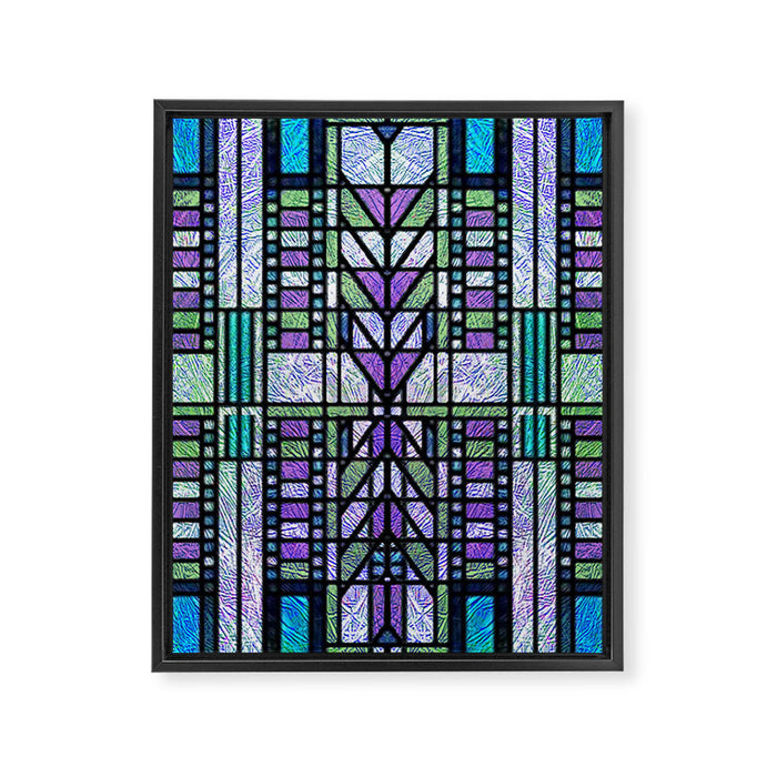 Aqua and Green Art Deco Stained Glass Design Framed Canvas Print Gallery Image 1
