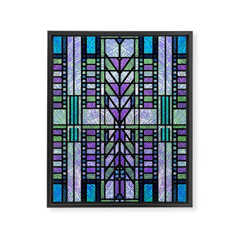 Aqua and Green Art Deco Stained Glass Design Framed Canvas Print Gallery Image 8