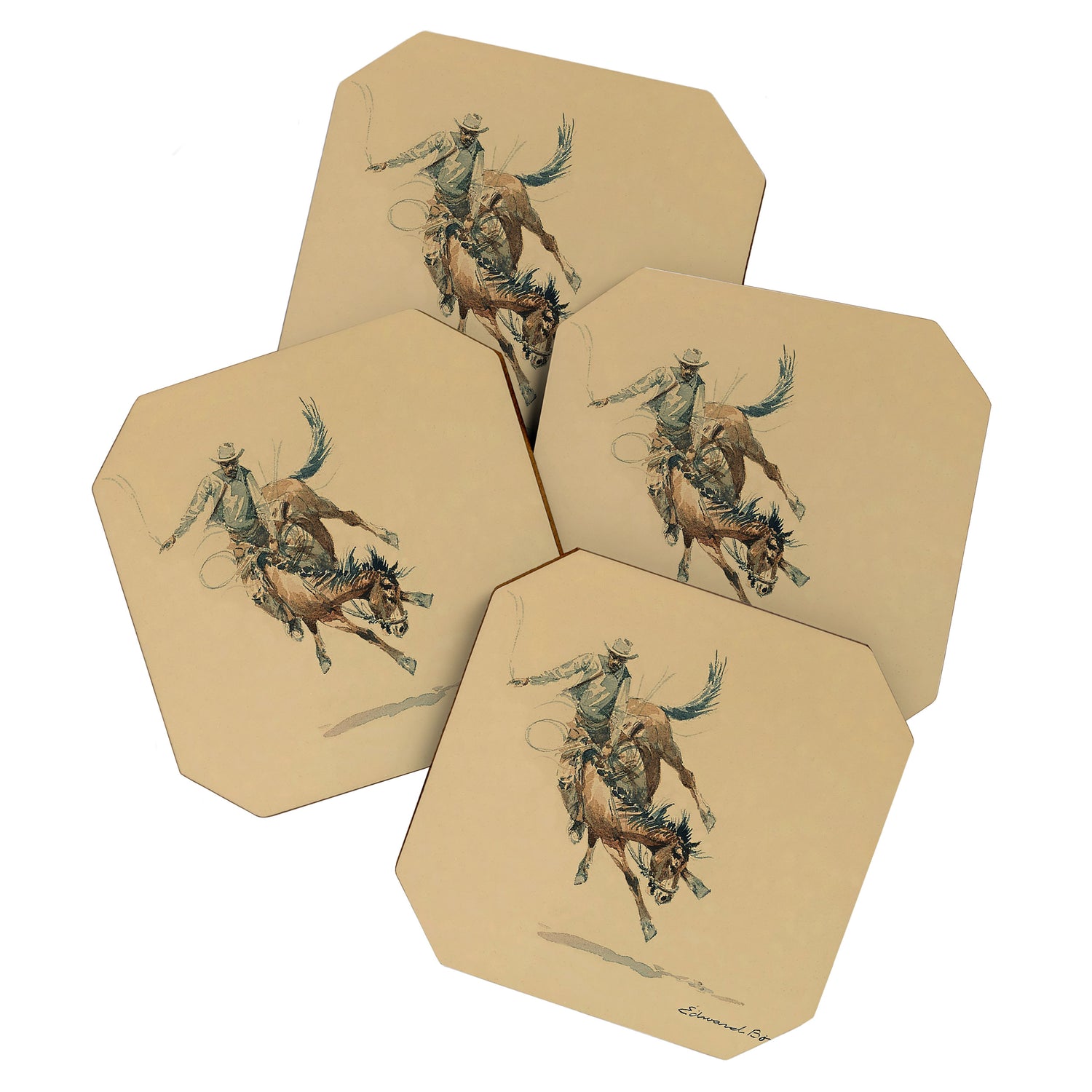 Cowboy on a Bucking Horse 3 by Edward Borein Coaster Gallery Image 1