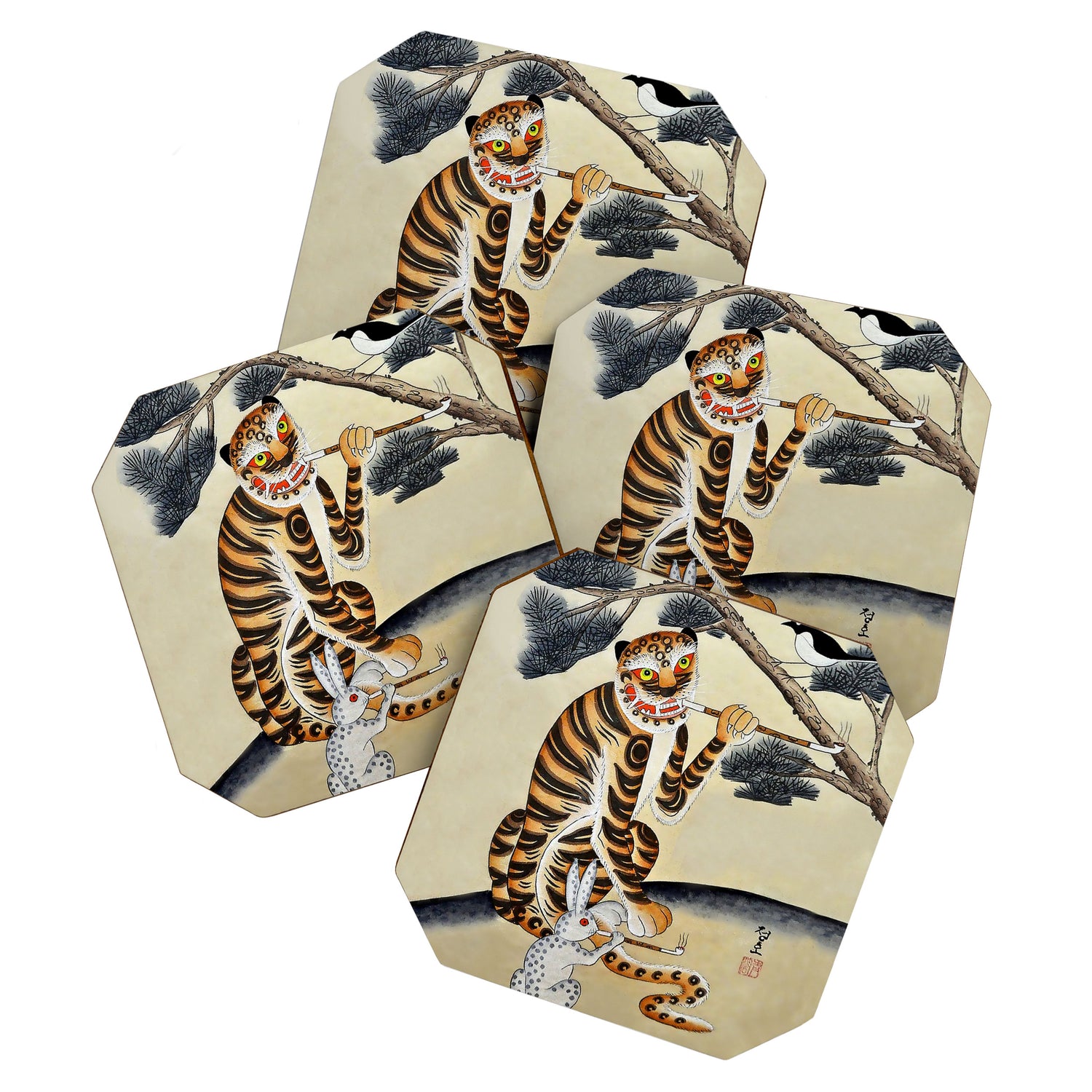 Korean Minhwa Tiger with Pipe Coaster Gallery Image 1