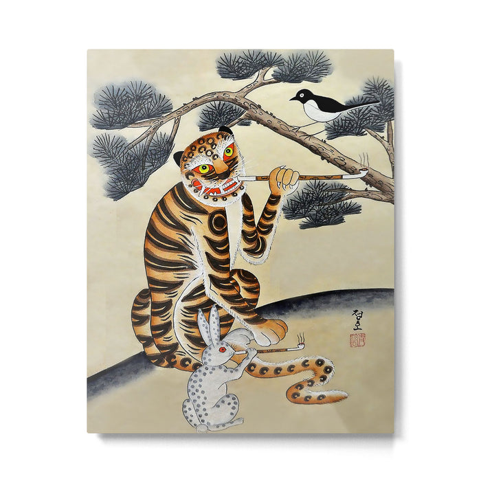 Korean Minhwa Tiger with Pipe Metal Print Gallery Image 1