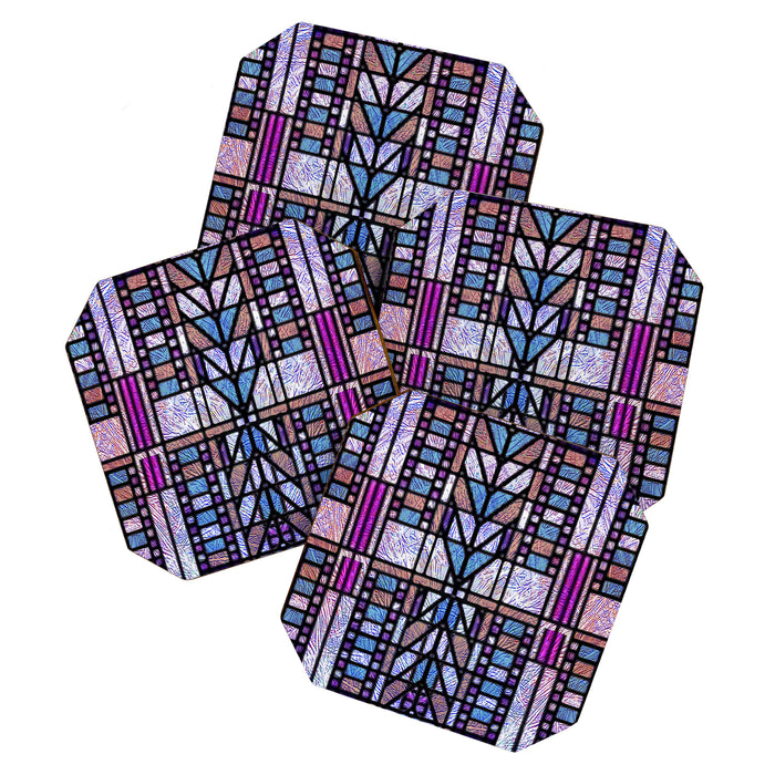 Purple and Blue Art Deco Stained Glass Design Coaster Gallery Image 1