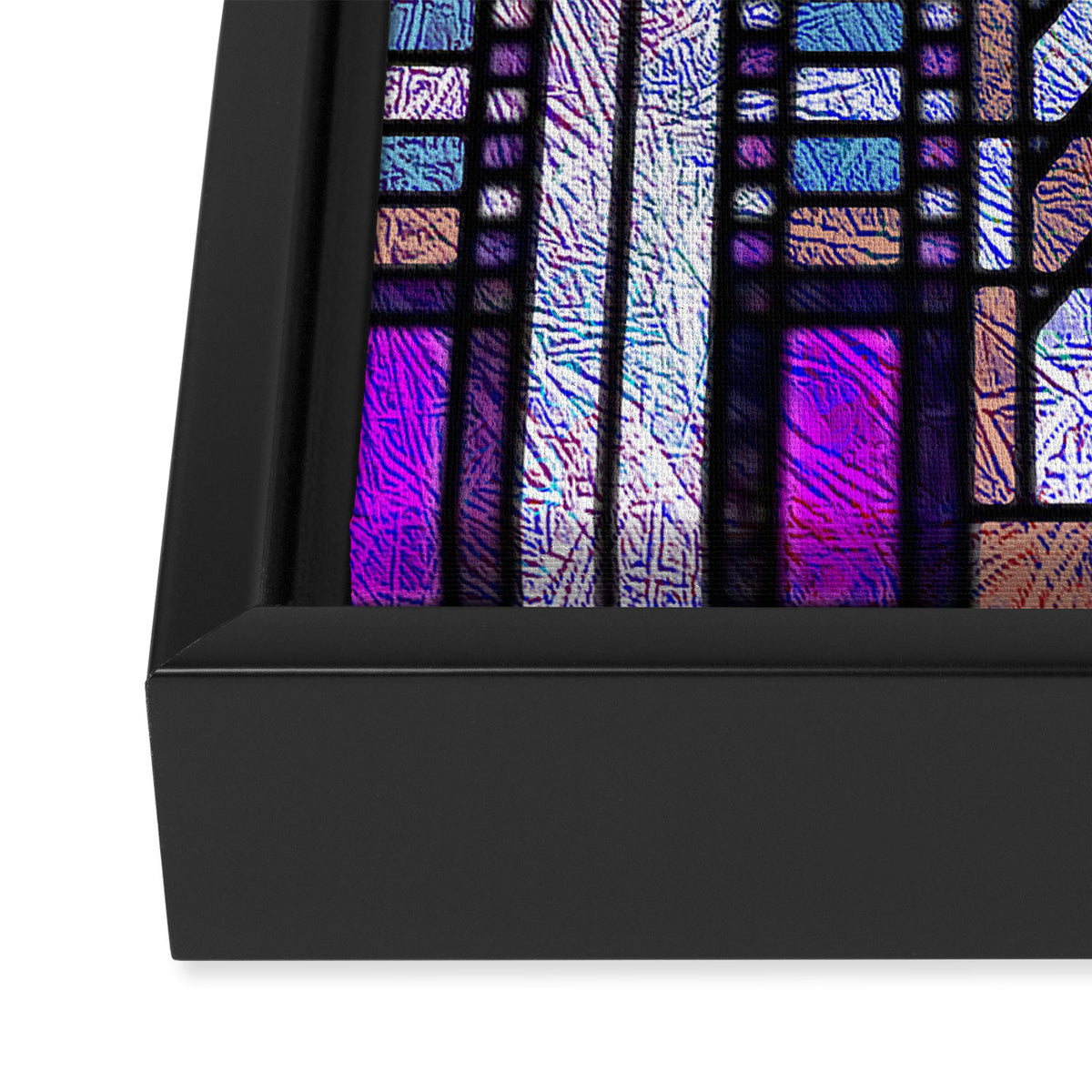 Purple and Blue Art Deco Stained Glass Design Framed Canvas Print Gallery Image 3
