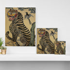 Striped Vintage Minhwa Tiger and Magpie Canvas Print Gallery Image 3