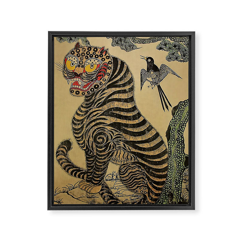 Striped Vintage Minhwa Tiger and Magpie Framed Canvas Print Gallery Image 3