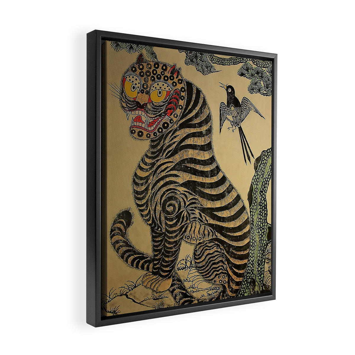 Striped Vintage Minhwa Tiger and Magpie Framed Canvas Print Gallery Image 2