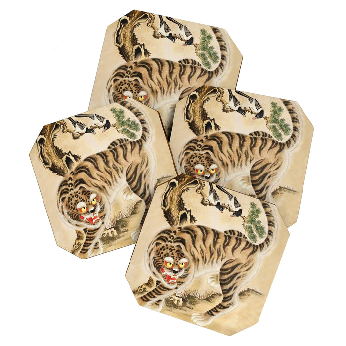 Vintage Minhwa Tiger Under Pine Tree Coaster Gallery Image 1
