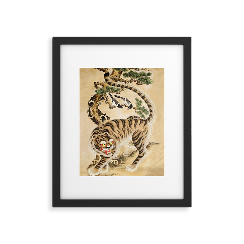 Vintage Minhwa Tiger Under Pine Tree Framed Art Print Gallery Image 5