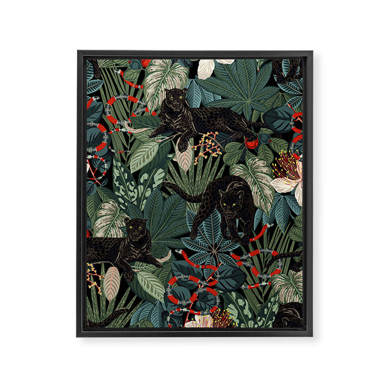 Tropical Black Panther Framed Canvas Print