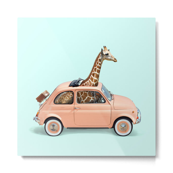 GIRAFFE CAR Metal Print Gallery Image 1