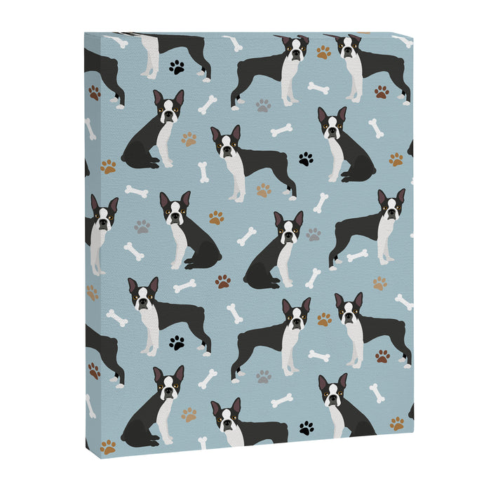 Boston Terrier Dogs Pattern Blue Canvas Print Gallery Image 1