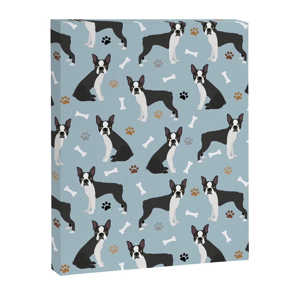 Boston Terrier Dogs Pattern Blue Canvas Print Gallery Image 8