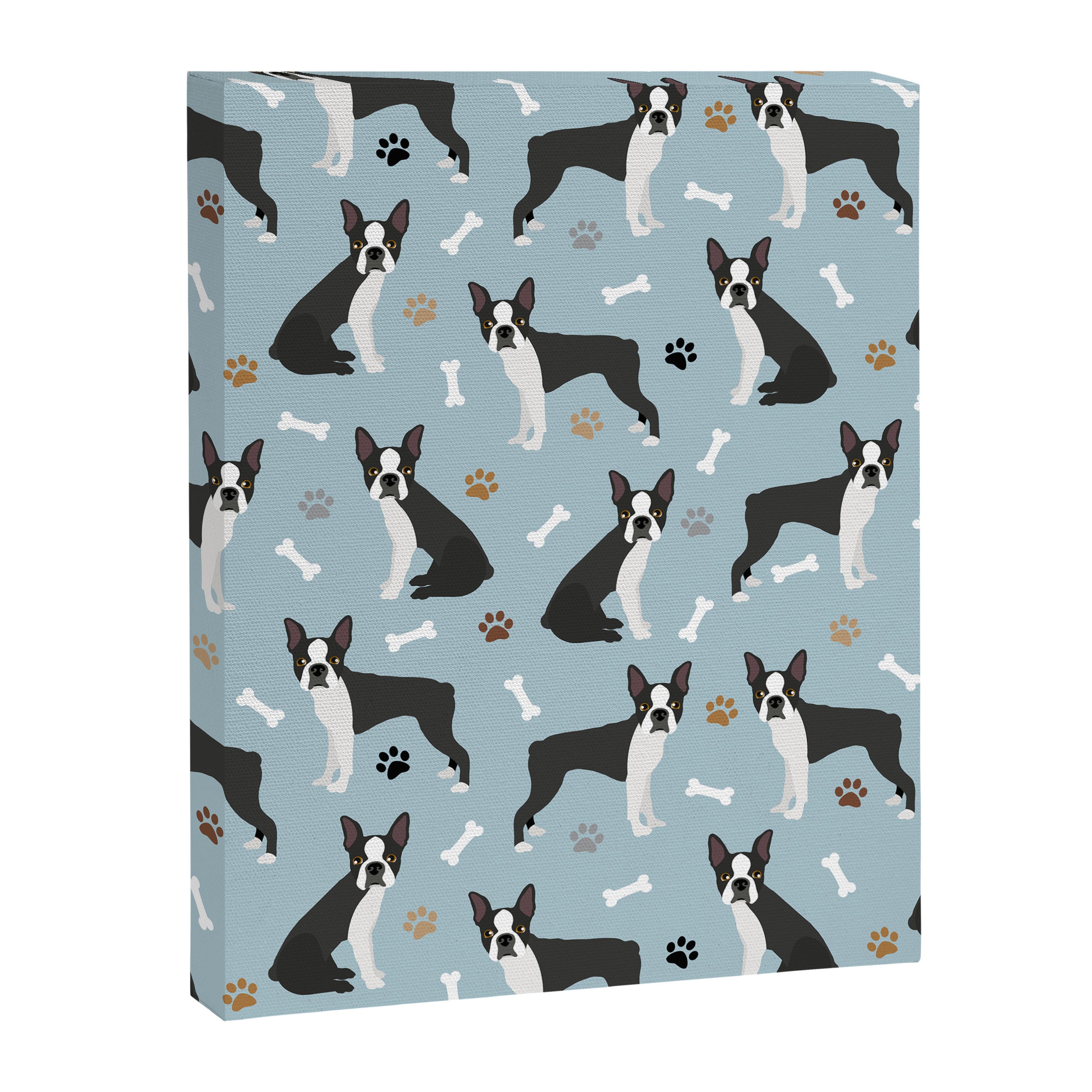 Boston Terrier Dogs Pattern Blue Canvas Print Gallery Image 8