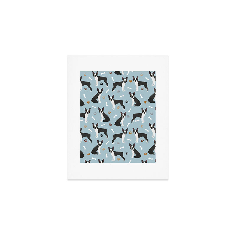 Boston Terrier Dogs Pattern Blue Art Print Gallery Image 1