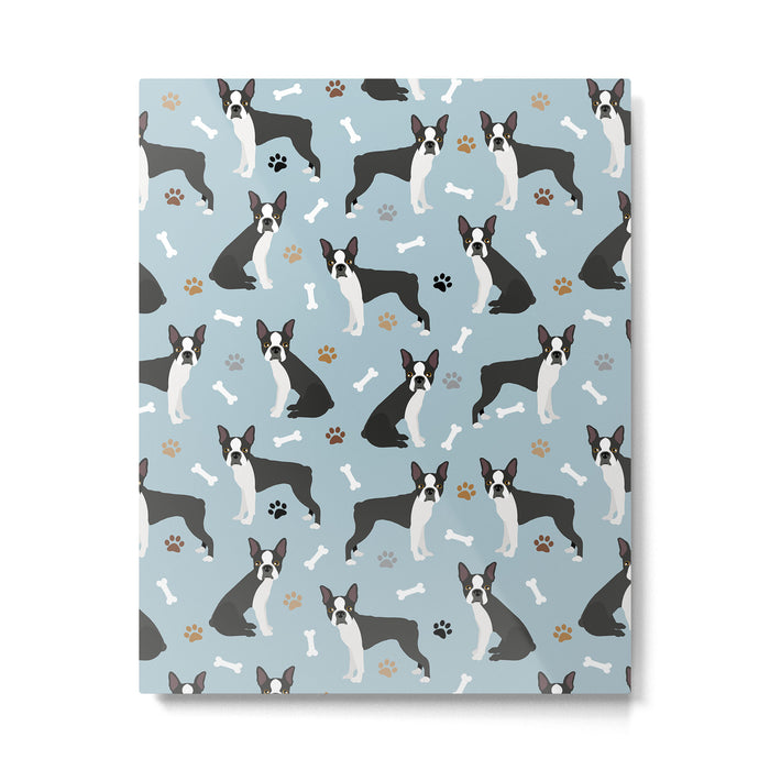 Boston Terrier Dogs Pattern Blue Metal Print Gallery Image 1