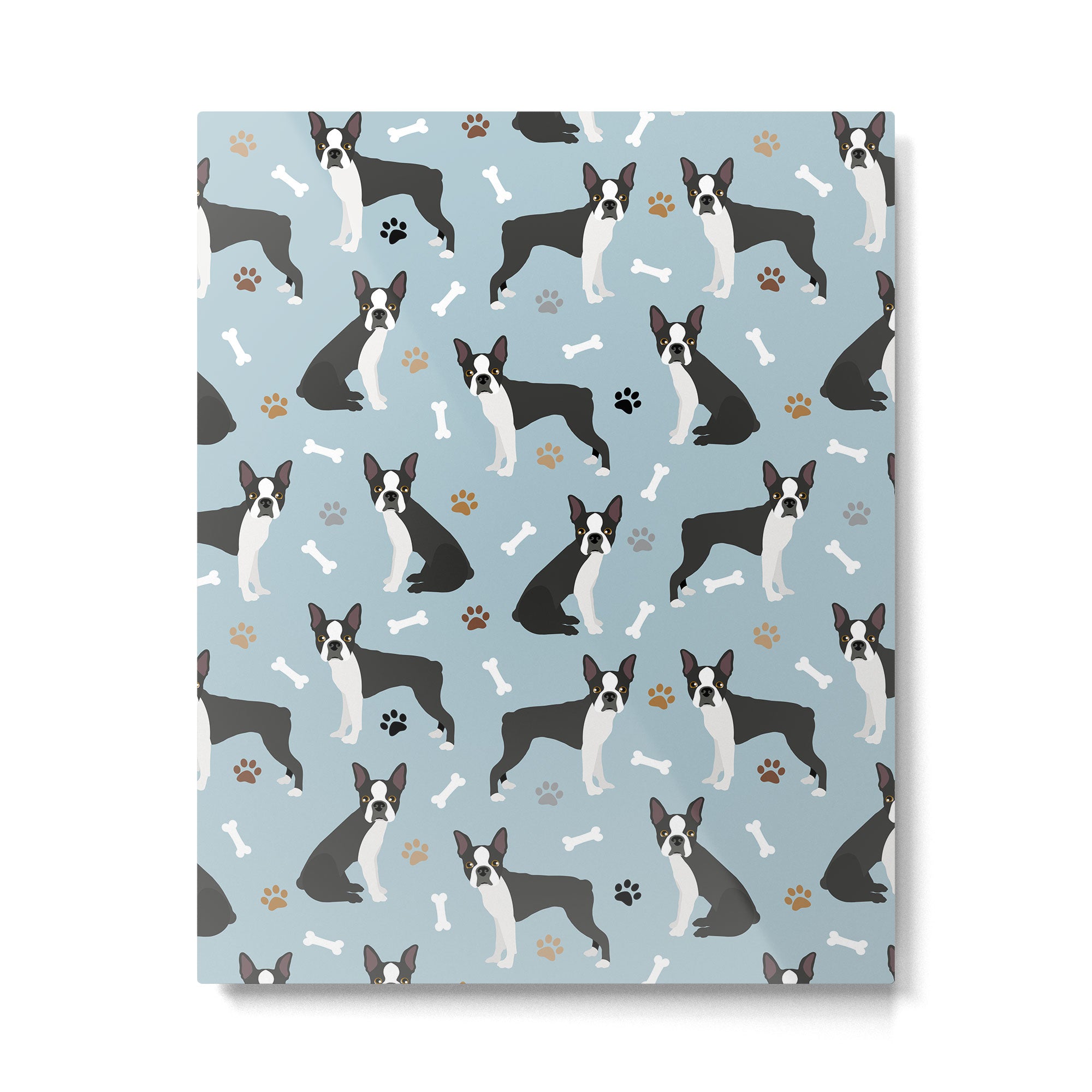 Boston Terrier Dogs Pattern Blue Metal Print Gallery Image 6
