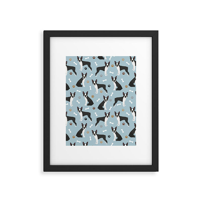 Boston Terrier Dogs Pattern Blue Framed Art Print Gallery Image 6