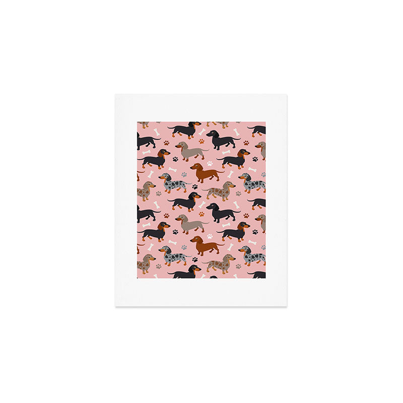 Dachshund Dog Doxie Dogs Pattern Pink Art Print Gallery Image 1