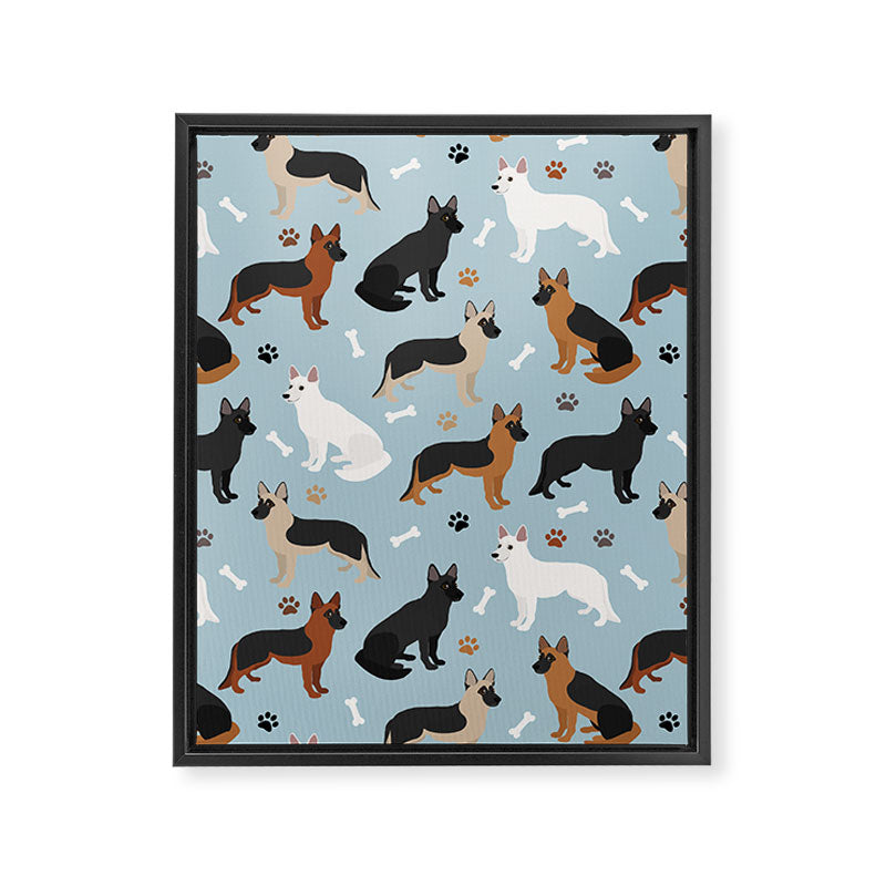 German Shepherd Dog Paws and Bones Pattern Framed Canvas Print Gallery Image 8