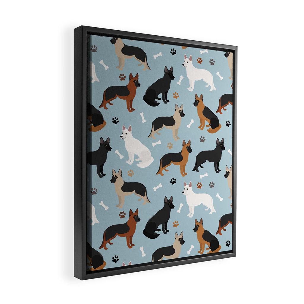 German Shepherd Dog Paws and Bones Pattern Framed Canvas Print Gallery Image 2