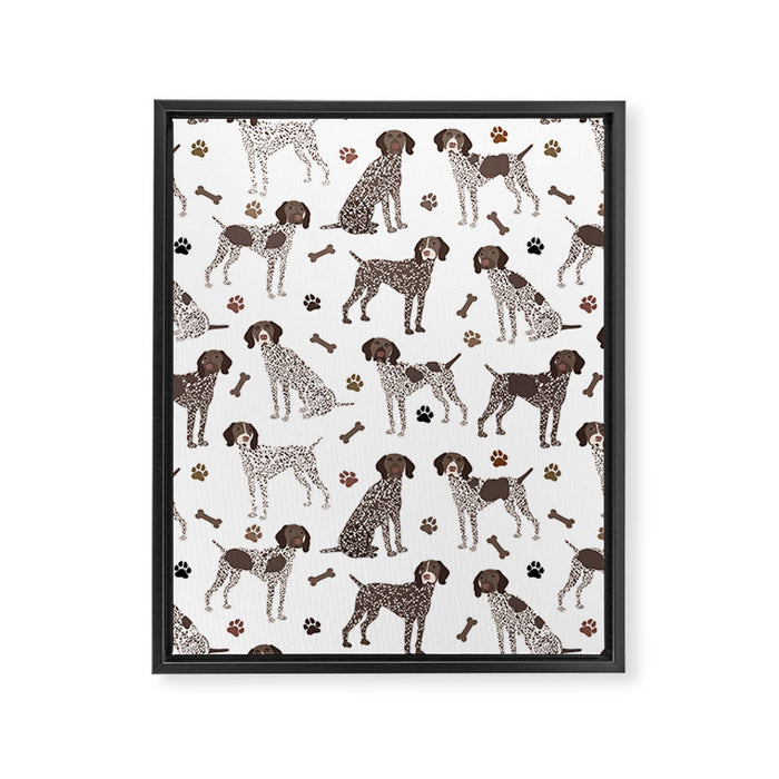 German Shorthaired Pointer Dog Paws and Bones White Framed Canvas Print Gallery Image 1