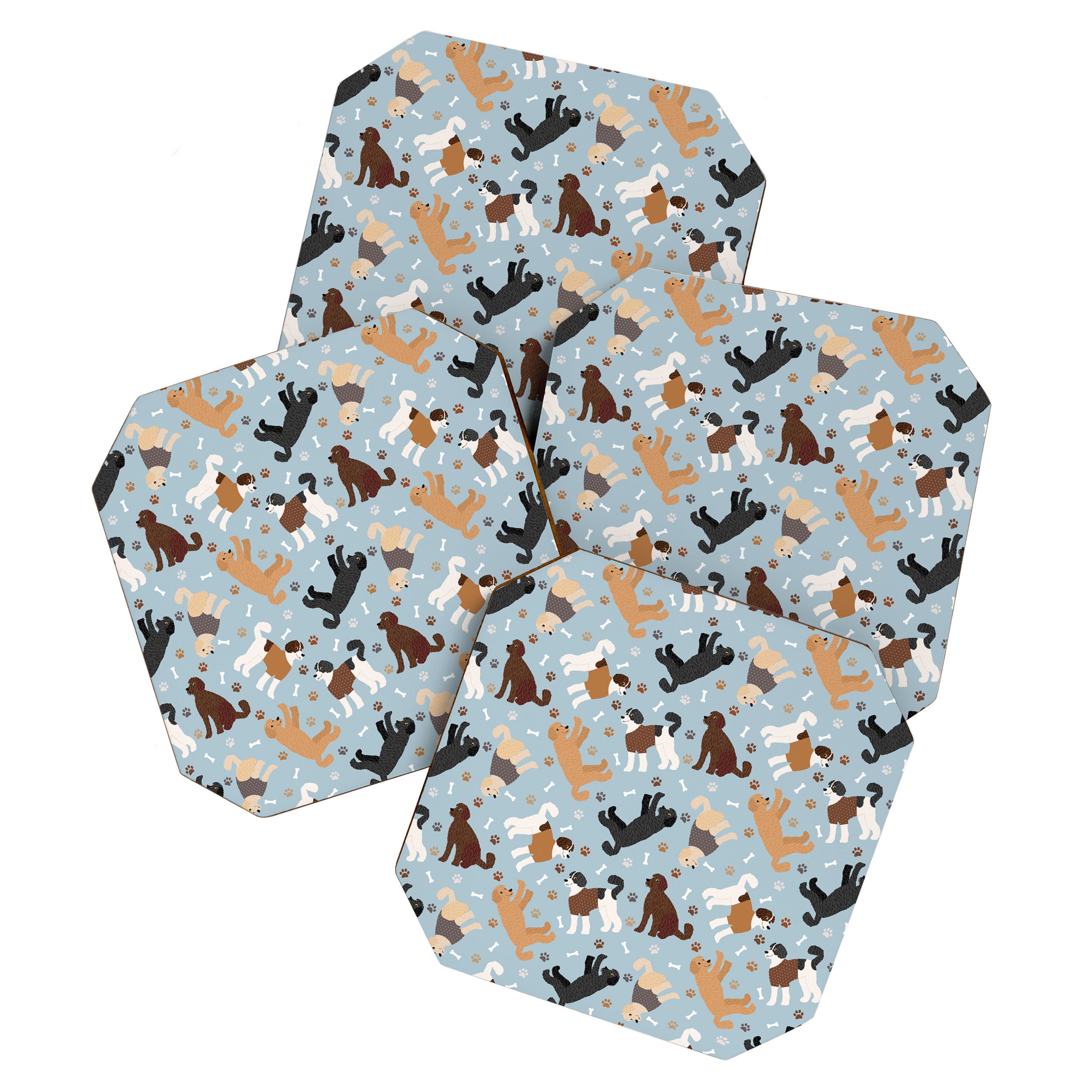 Labradoodle / Goldendoodle Dog Paws and Bones Pattern Coaster Gallery Image 1