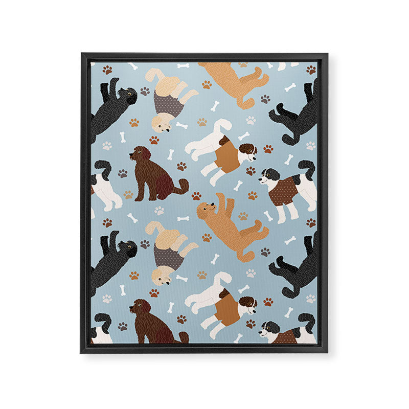 Labradoodle / Goldendoodle Dog Paws and Bones Pattern Framed Canvas Print Gallery Image 8