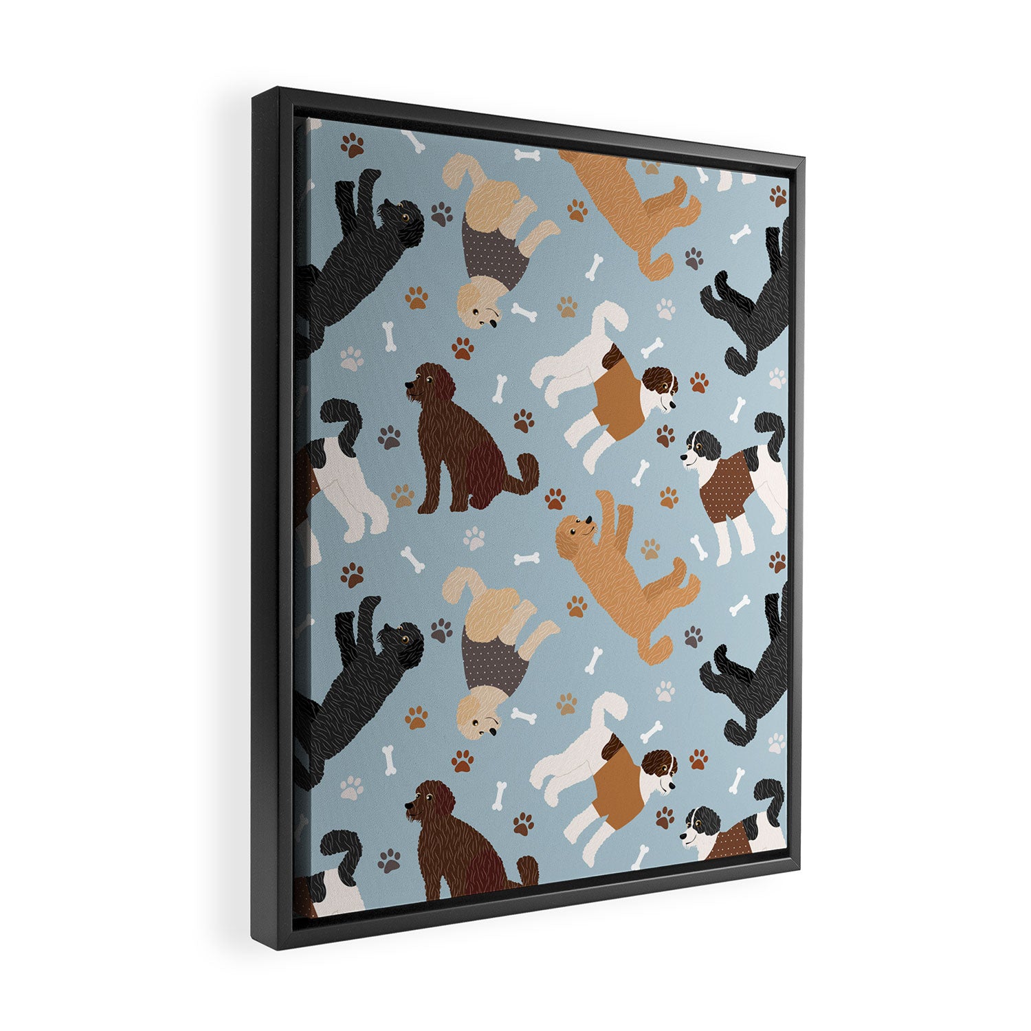 Labradoodle / Goldendoodle Dog Paws and Bones Pattern Framed Canvas Print Gallery Image 2