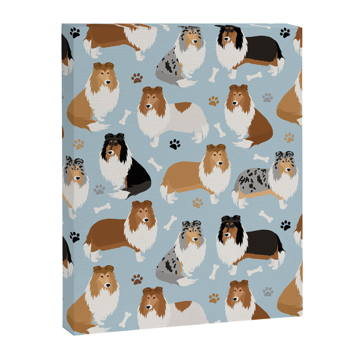 Rough Collie Dog Paws and Bones Pattern Canvas Print Gallery Image 1