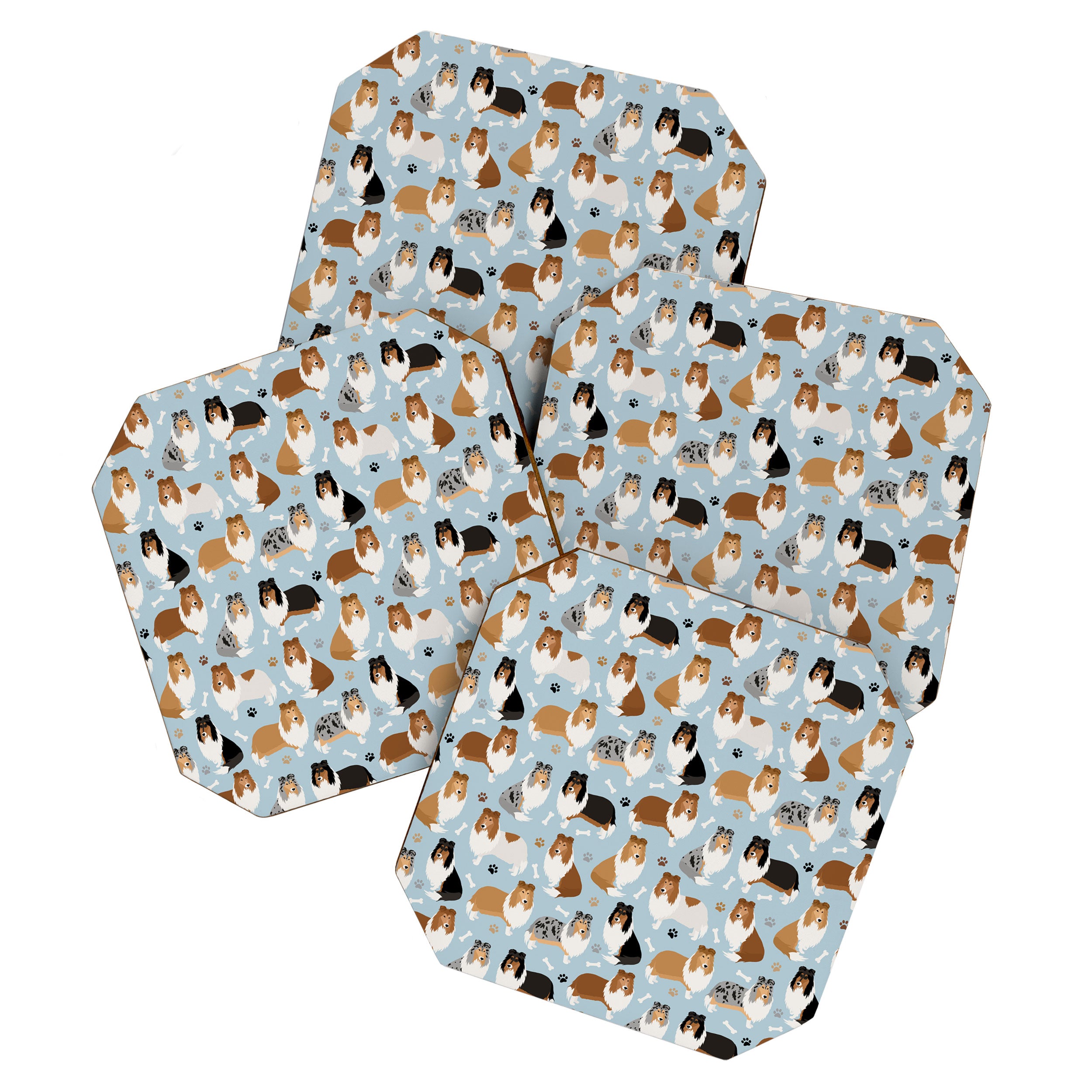Rough Collie Dog Paws and Bones Pattern Coaster Gallery Image 1