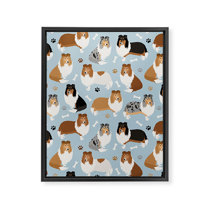 Rough Collie Dog Paws and Bones Pattern Framed Canvas Print Gallery Image 8