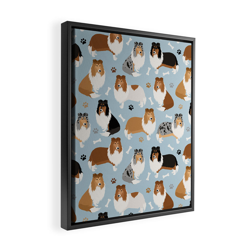 Rough Collie Dog Paws and Bones Pattern Framed Canvas Print Gallery Image 2