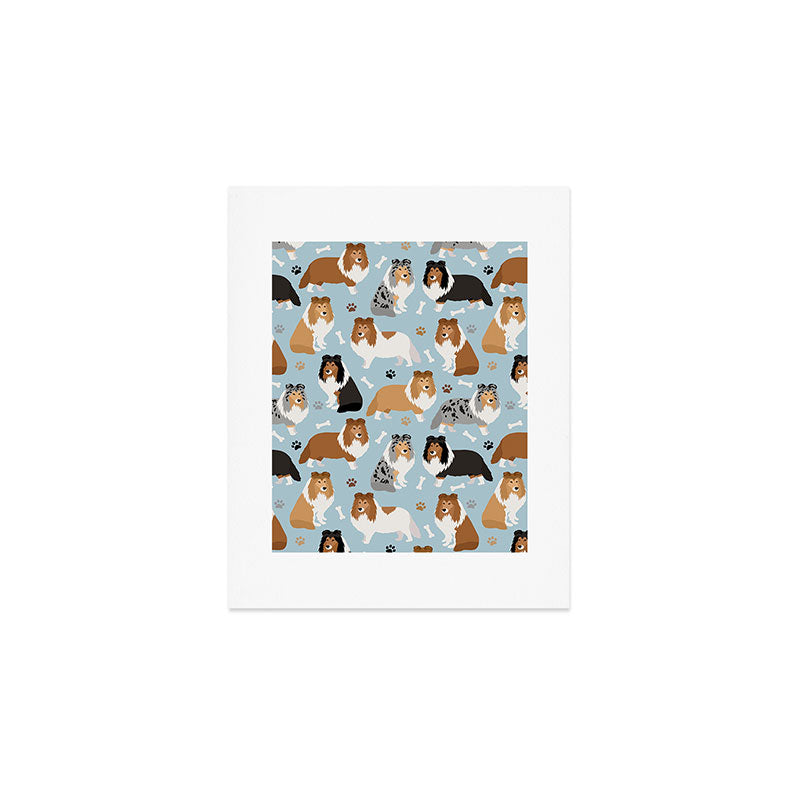 Shetland Sheepdog Sheltie Dog Paws and Bones Pattern Art Print Gallery Image 1