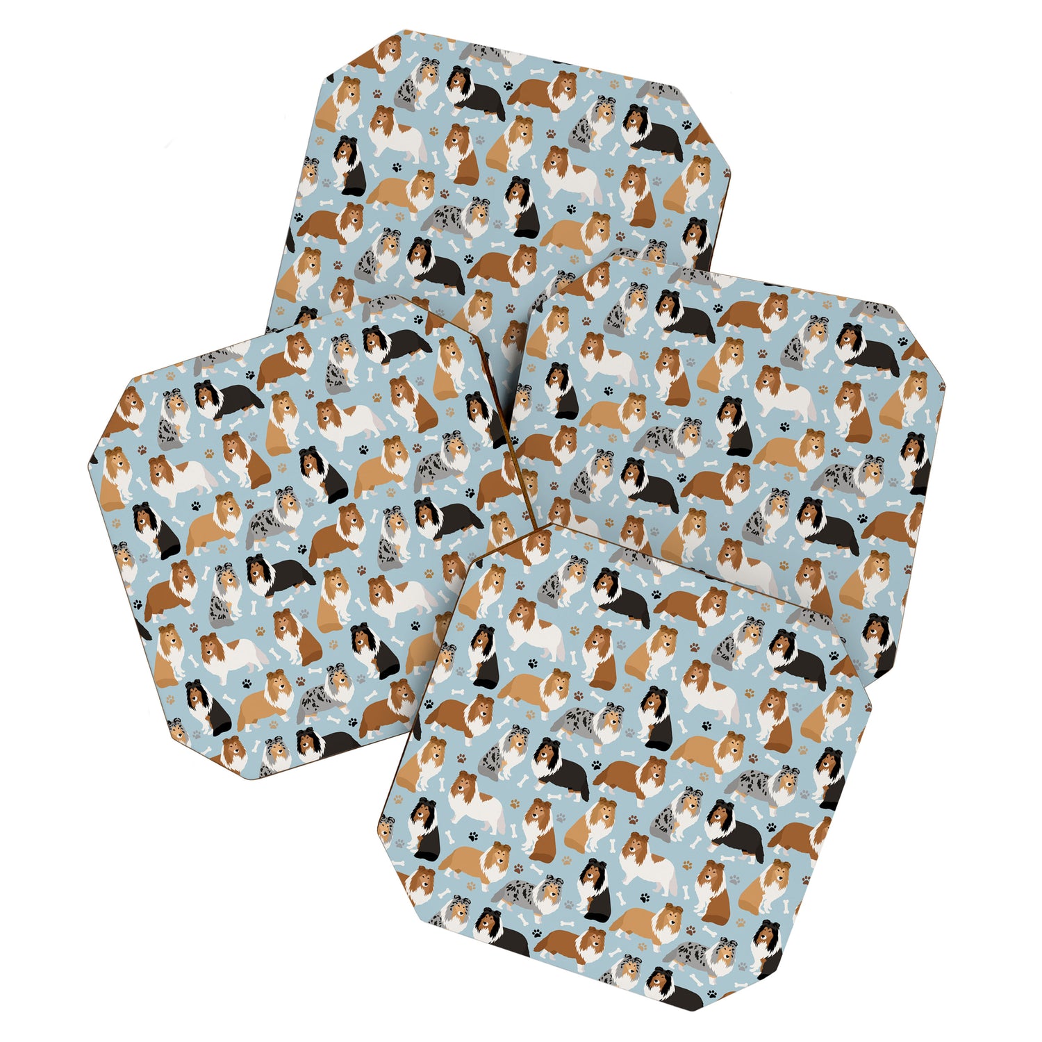 Shetland Sheepdog Sheltie Dog Paws and Bones Pattern Coaster Gallery Image 1