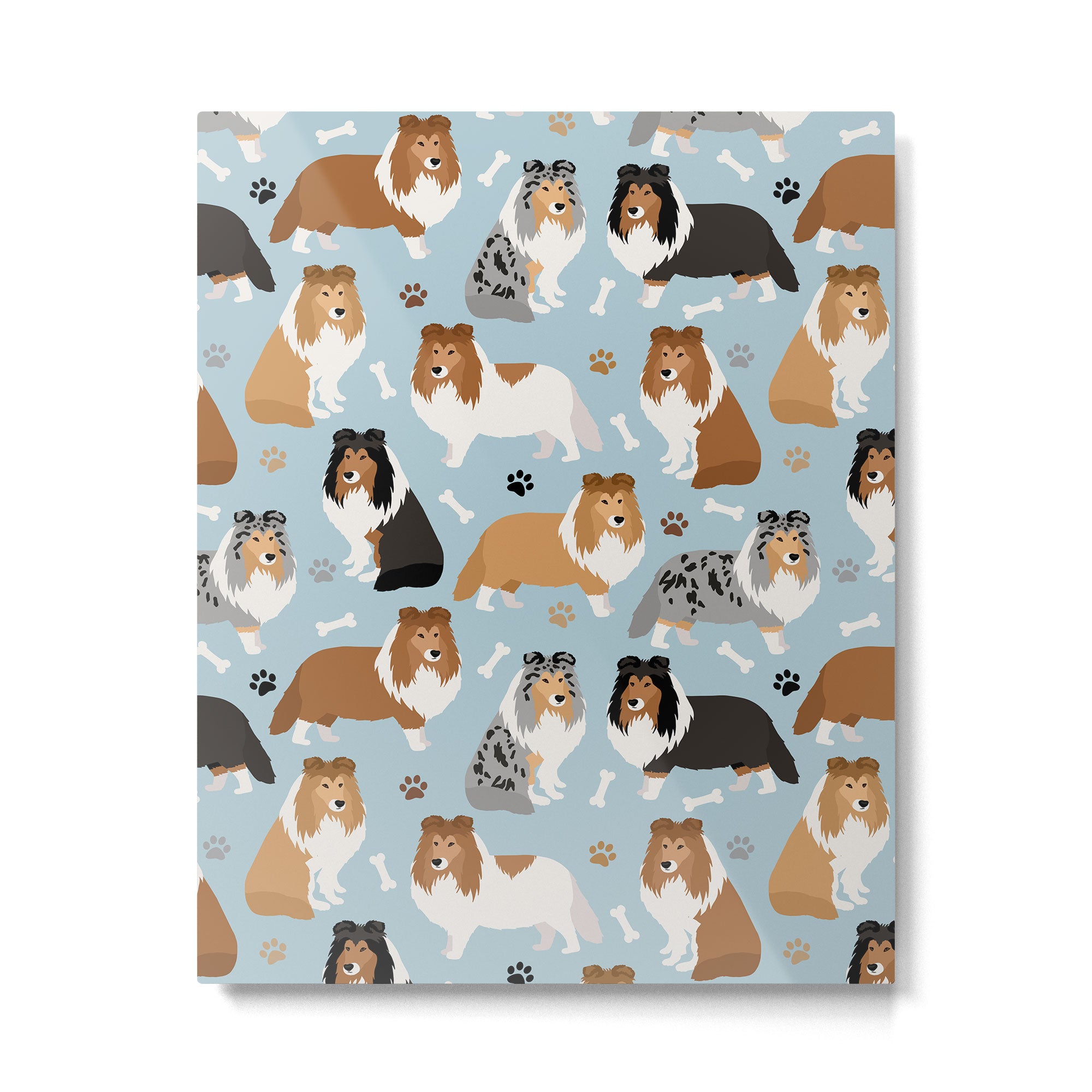 Shetland Sheepdog Sheltie Dog Paws and Bones Pattern Metal Print Gallery Image 6