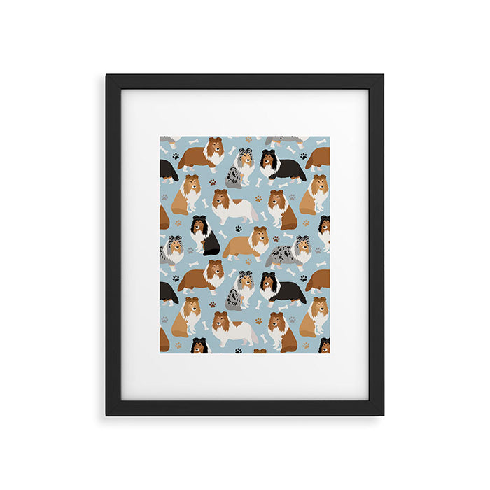 Shetland Sheepdog Sheltie Dog Paws and Bones Pattern Framed Art Print Gallery Image 1